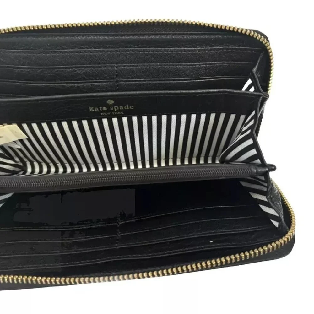 Kate Spade Leather Wallet Black Water Zip-Around Organizer Clutch